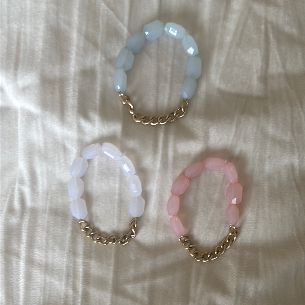 Set of Three Beaded Bracelets with Gold Chain